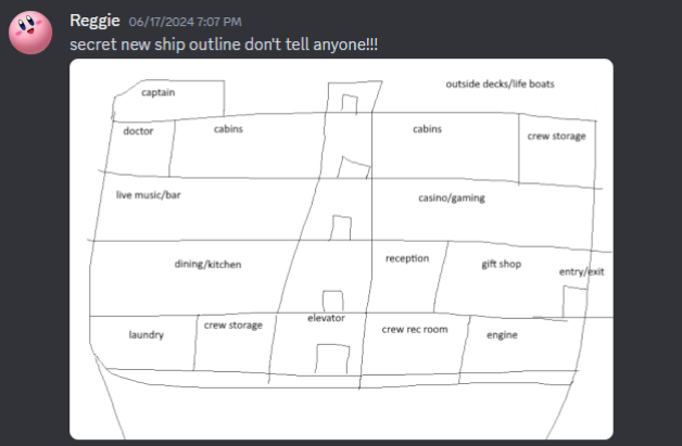 A sample screenshot from our Discord chat. Reggie posts a rough image of the layout of the ship.